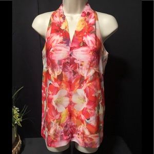 Vince Camuto orange and pink floral top with halter neck